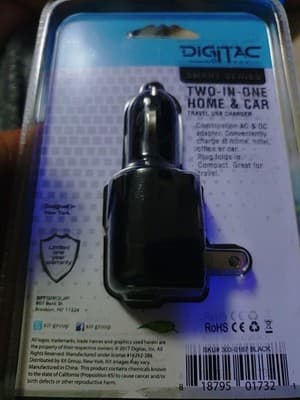 Digitac Smart Series Two-In-One Home & Car USB Charger Adapter black. - Thumbnail 2