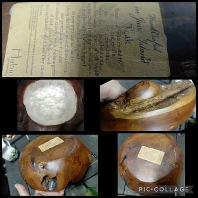 Vintage Teak Root Wood Bowl 12" Capiz Shell Inlay Iridescent Java Handcrafted - Image 1