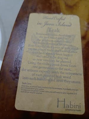 Large 21" Handcrafted Javanese Teak Root "Canoe" Bowl with Natural Bone Inlay – - Thumbnail 5