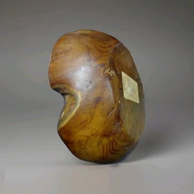 Vintage Teak Root Wood Bowl 12" Capiz Shell Inlay Iridescent Java Handcrafted - Thumbnail 8