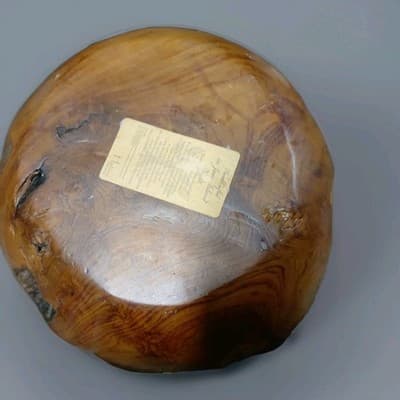 Vintage Teak Root Wood Bowl 12" Capiz Shell Inlay Iridescent Java Handcrafted - Thumbnail 3