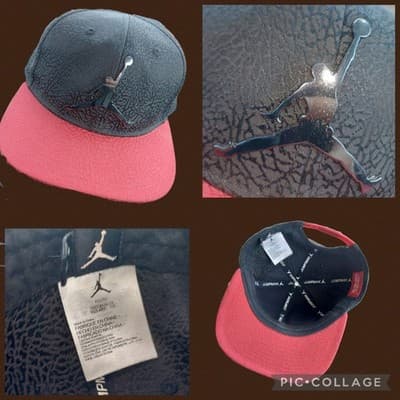 Air Jordan Elephant Print Youth Size Snapback Hat - Black / Red Bill / Metallic - Image 1