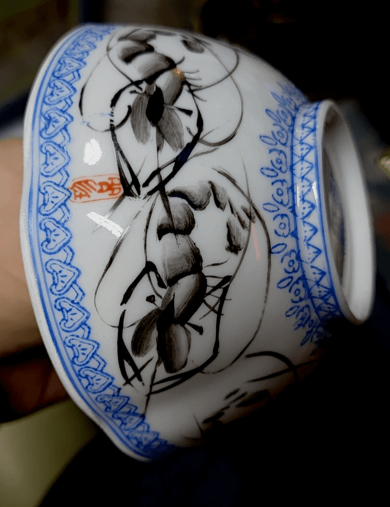 Antique Fine Porcelain Chinese Eggshell Bowl Marked with original box - Thumbnail 5