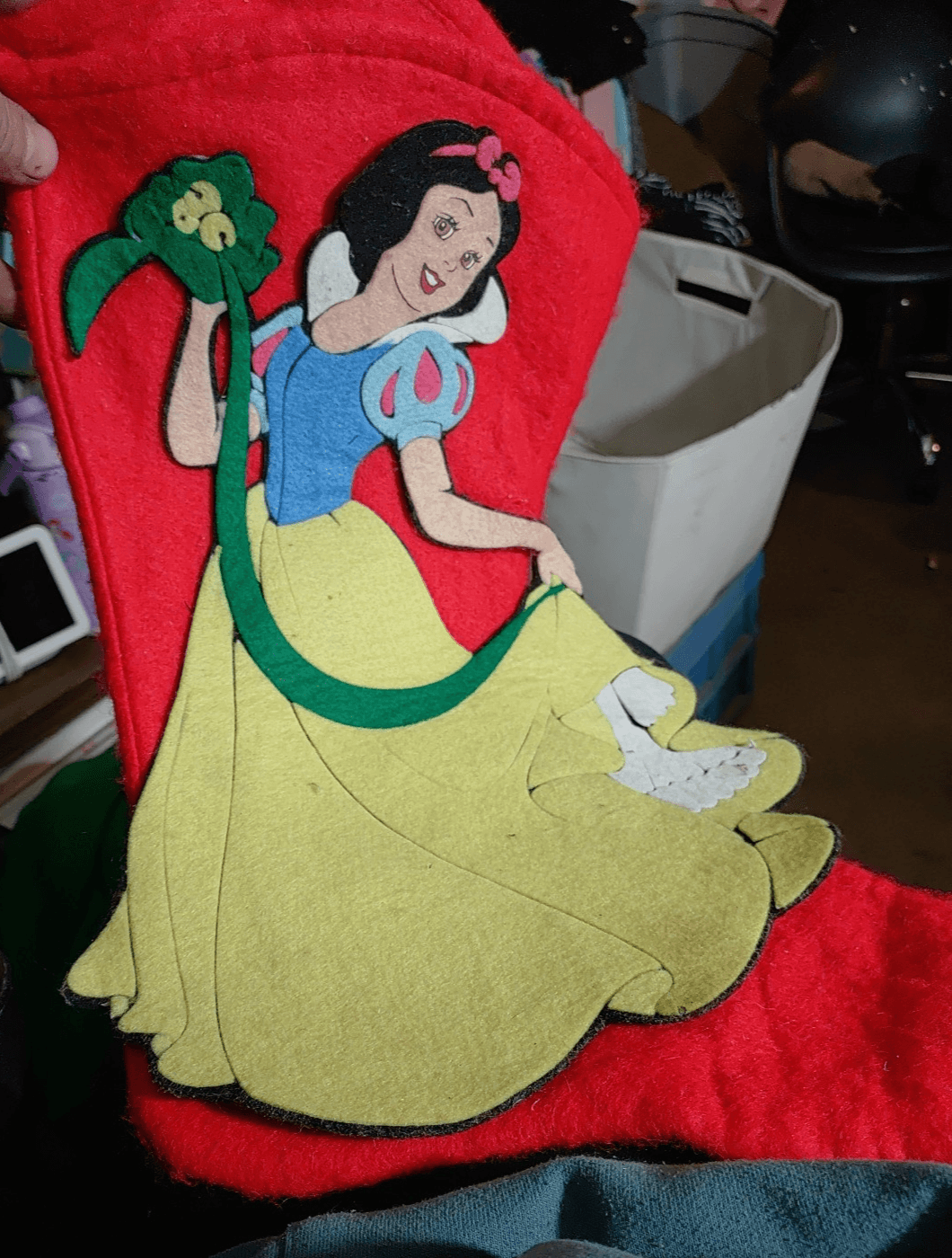 Vintage Snow White Christmas Stocking 3D Felt Disney Princess Holiday - Image 1