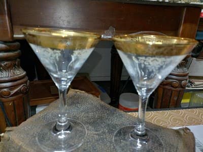 Set of 9 Cellini Italy Blown Crystal Martini Glasses - 24K Gold Hand Decorated - Thumbnail 9