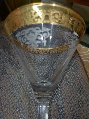 Set of 9 Cellini Italy Blown Crystal Martini Glasses - 24K Gold Hand Decorated - Thumbnail 8