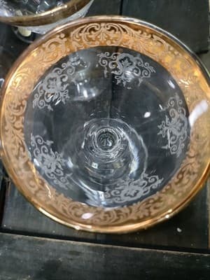 Set of 9 Cellini Italy Blown Crystal Martini Glasses - 24K Gold Hand Decorated - Thumbnail 5