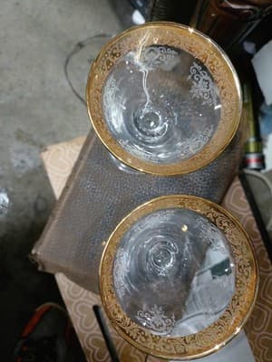 Set of 9 Cellini Italy Blown Crystal Martini Glasses - 24K Gold Hand Decorated - Thumbnail 10