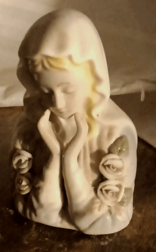 Mother Mary Madonna Virgin Mary Bust 3D Flowers Vtg Vintage - Image 1