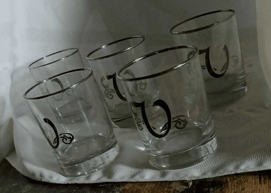 Set Of 5 Silver Lettering "V" Drinking Glasses With Silver Rim - Image 1