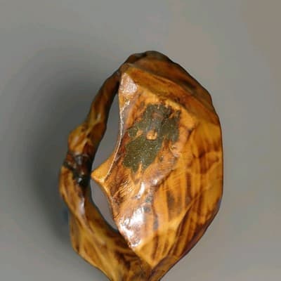 Antique Folk Art Solid One Piece Black Walnut Hand Carved Wood Basket - Thumbnail 4