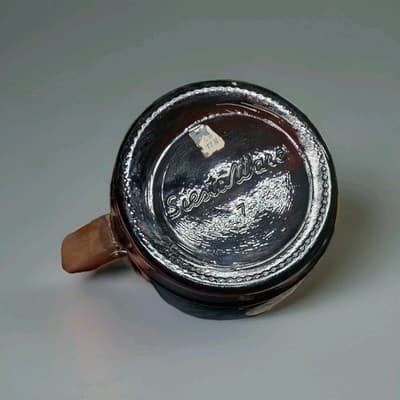 Vintage Siesta Ware "Think Big" Amber Brown Glass Cookie Jar Barrel Mug Wood... - Thumbnail 9