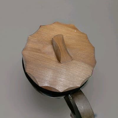 Vintage Siesta Ware "Think Big" Amber Brown Glass Cookie Jar Barrel Mug Wood... - Thumbnail 6