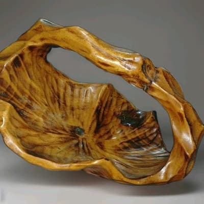 Antique Folk Art Solid One Piece Black Walnut Hand Carved Wood Basket - Thumbnail 2