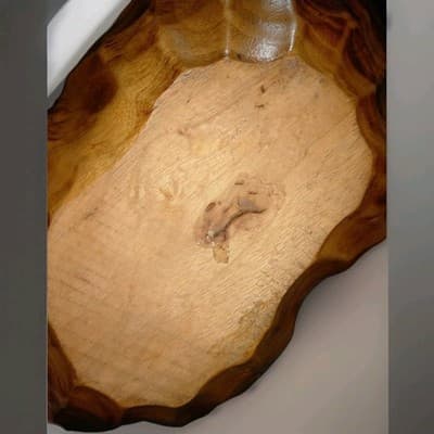 Antique Folk Art Solid One Piece Black Walnut Hand Carved Wood Basket - Thumbnail 5