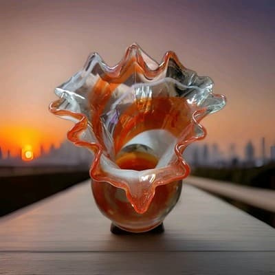 Smith's Old Timer Multicolor Orange Swirl Handblown Glass Pitcher Fort Smith 7" - Thumbnail 2