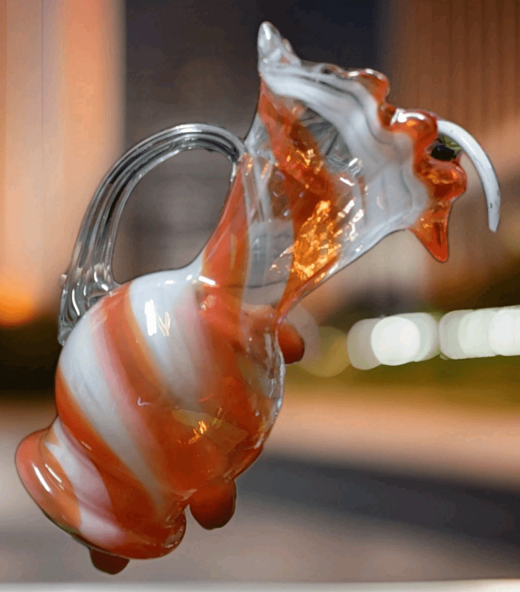 Smith's Old Timer Multicolor Orange Swirl Handblown Glass Pitcher Fort Smith 7" - Thumbnail 5
