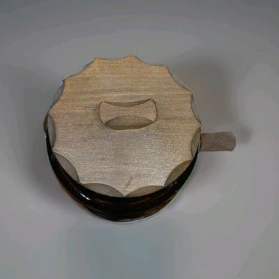 Vtg 60s Siesta Ware Cactus West Snack Jar Amber Glass Barrel Wood Handles & Lid - Thumbnail 8