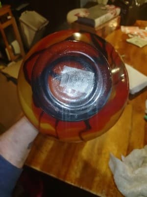 Modern Yellow Art Glass Vase Amber Swirl Cased White Interior Hand Blown Style - Thumbnail 8