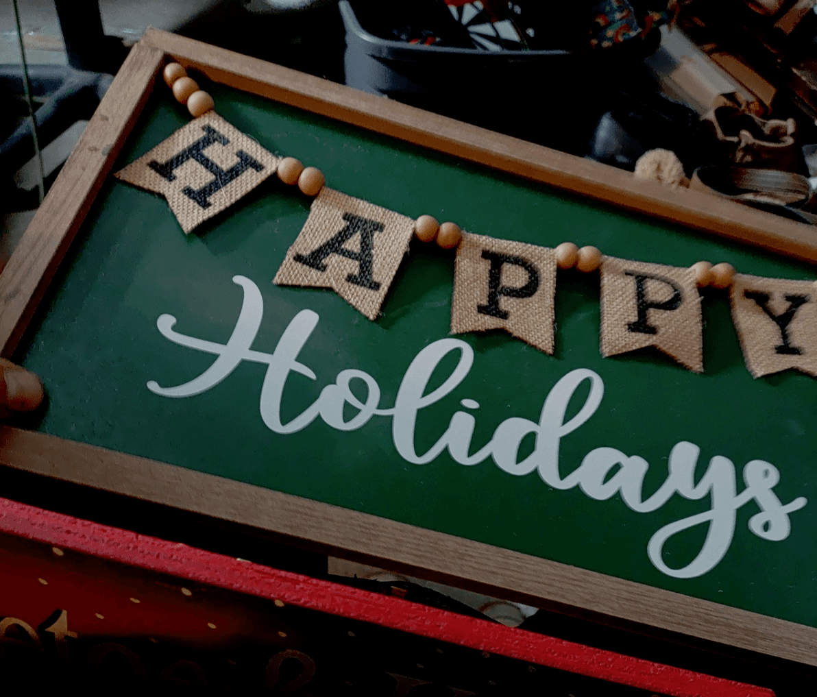 Lot of 2 Holiday Wall Decor Signs: /Happy Holidays \Mistletoe & Holly - Thumbnail 4