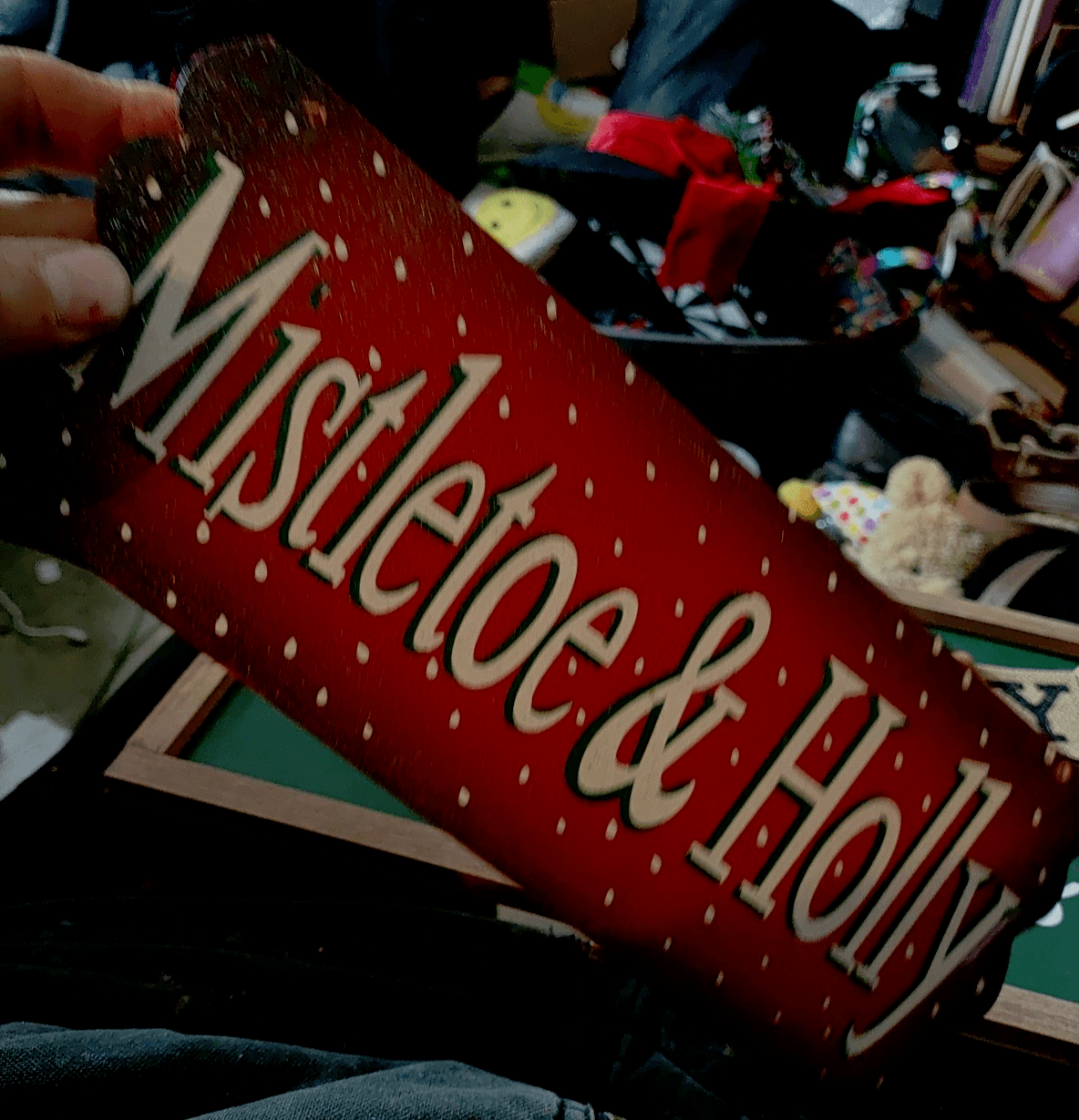 Lot of 2 Holiday Wall Decor Signs: /Happy Holidays \Mistletoe & Holly - Thumbnail 2