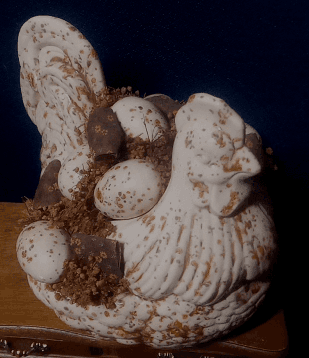 Vintage Ceramic Arnell's Chicken Planter Speckled Glazed A With Decorative Eggs - Thumbnail 4