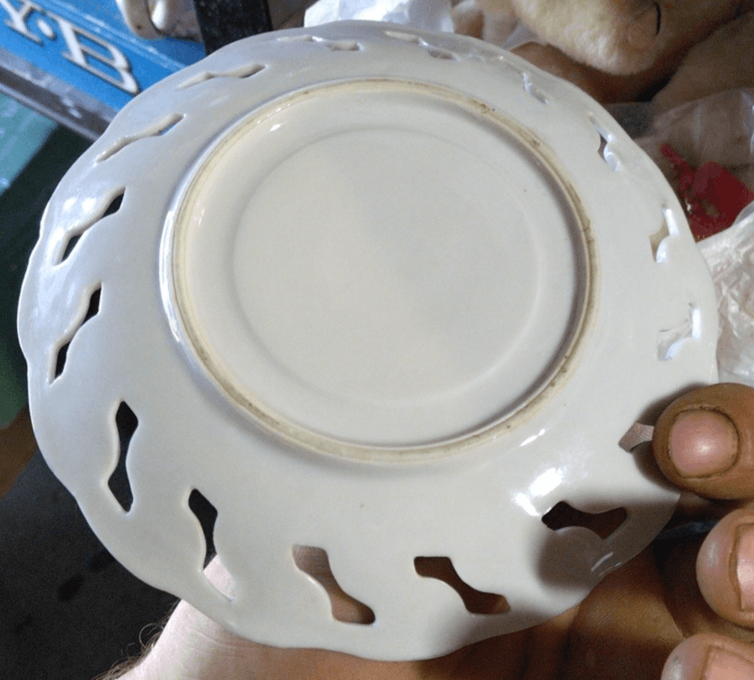 Vintager Cup and Saucer APPLE BLOSSOM Gold Trim, Footed Cup Reticulated Saucer, - Thumbnail 6