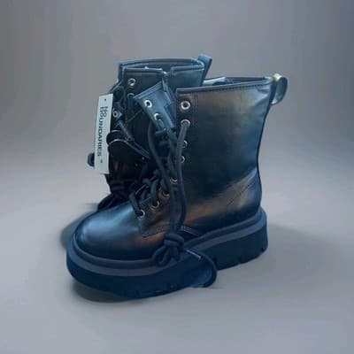 NWT No Boundaries Women’s Lug Sole Combat Boots - Black Platform Lace-Up Size 6 - Thumbnail 3