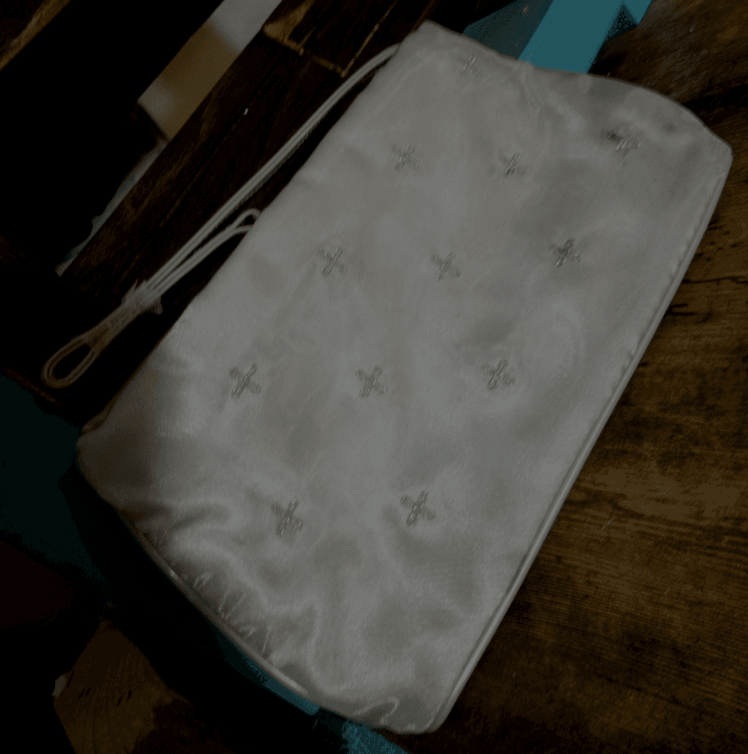 satin purse clutch bag formal personal hand held crosses x's flowers dance wrist - Image 1