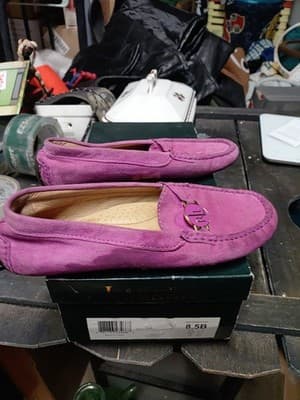 Ralph Lauren Carley Women’s 5B Purple Suede Driving Loafers Gold RL Logo - Thumbnail 4