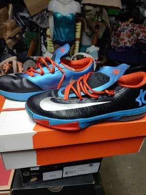 Nike KD 6 VI Away OKC Thunder Black Blue Orange 599477-002 GS Size 6.5Y - Thumbnail 2