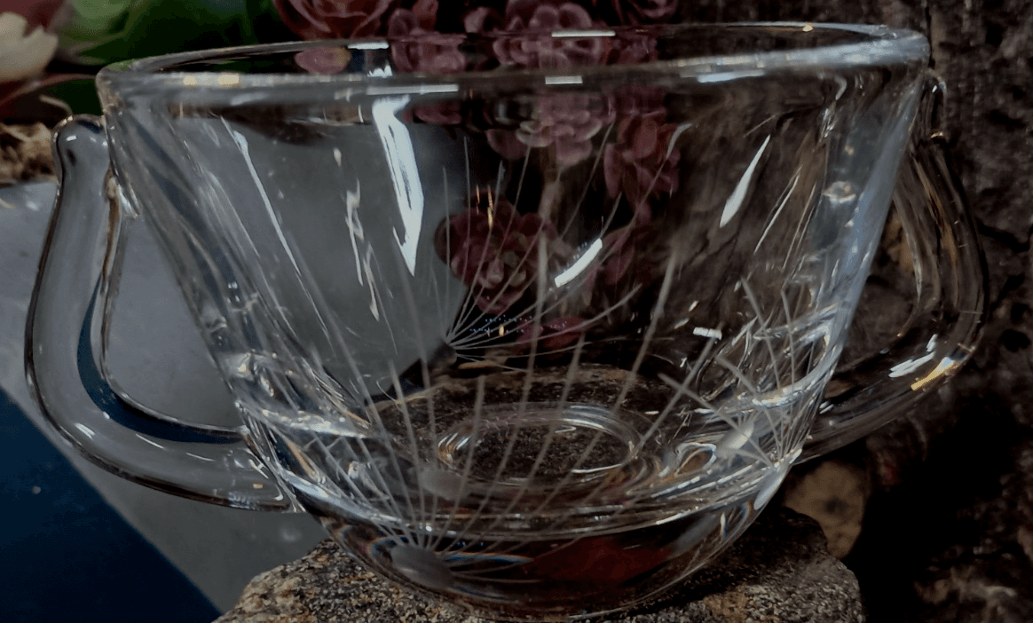 Vintage Fostoria Pine Etched Crystal Sugar Bowl and Creamer Set. - Thumbnail 2