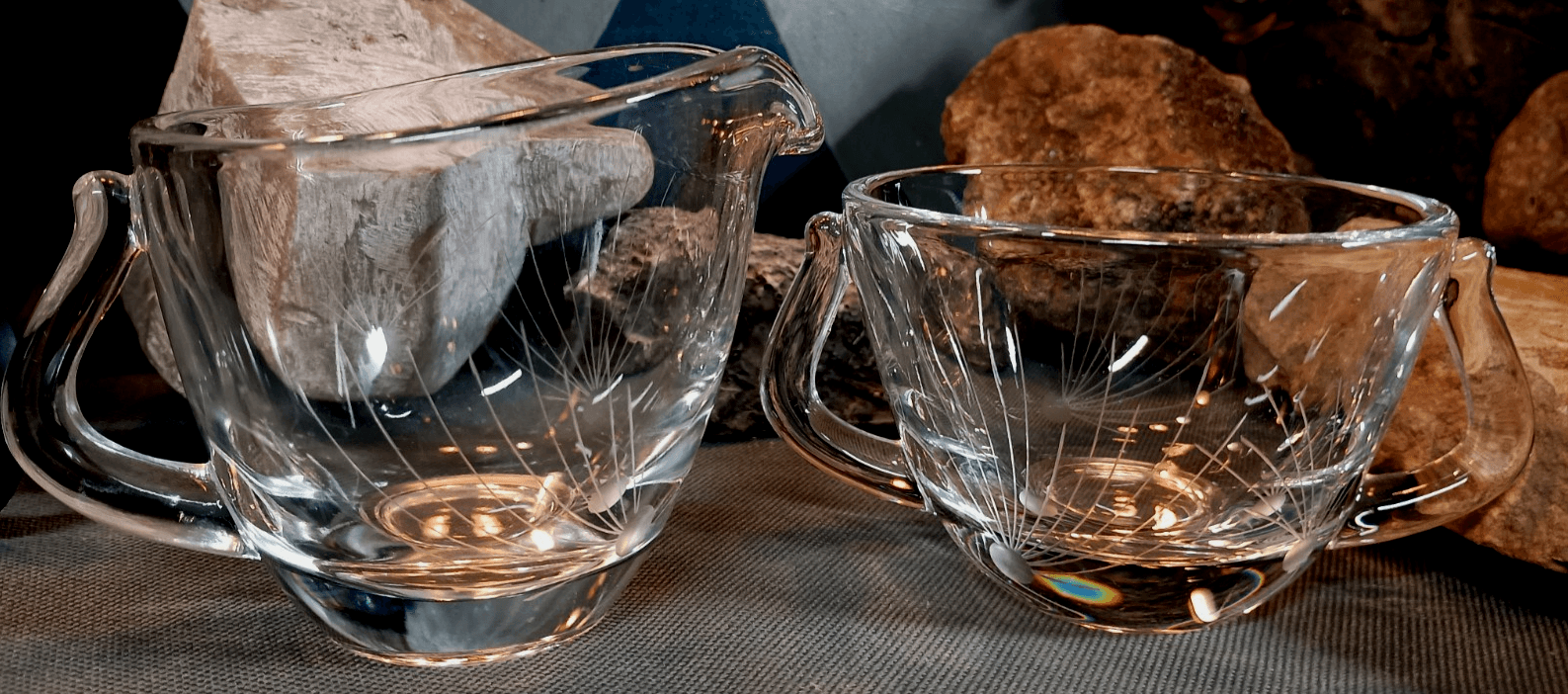 Vintage Fostoria Pine Etched Crystal Sugar Bowl and Creamer Set. - Image 1