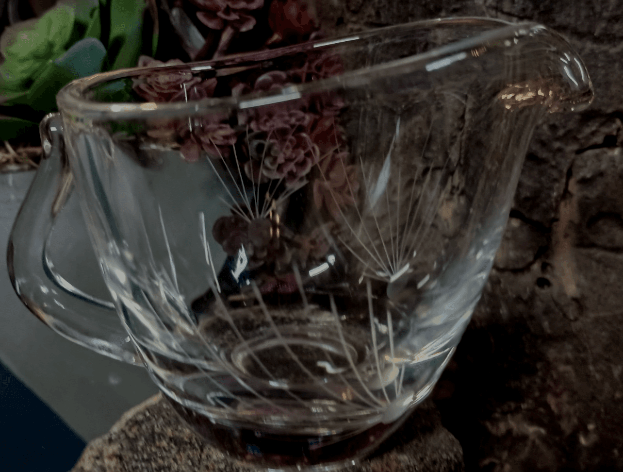 Vintage Fostoria Pine Etched Crystal Sugar Bowl and Creamer Set. - Thumbnail 3