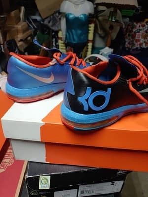 Nike KD 6 VI Away OKC Thunder Black Blue Orange 599477-002 GS Size 6.5Y - Thumbnail 4