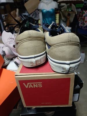 Vans Old Skool Khaki Tan Navy Blue Skate Shoes Men’s 8 Women’s 9.5 OrthoLite - Thumbnail 3