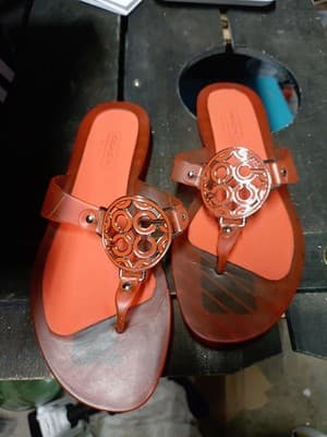 COACH Crissy Orange Jelly Thong Sandals Medallion Logo Women's Size 5B Excellent - Image 1