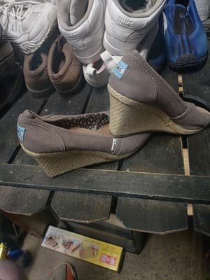 TOMS Espadrille Wedge Heel Open Toe Gray Canvas Shoes Women's Size 8.5W - Thumbnail 4