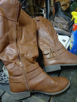 American Eagle Maisie Brown Cognac Riding Boots Women's Size 9W Wide Calf Buckle - Image 1
