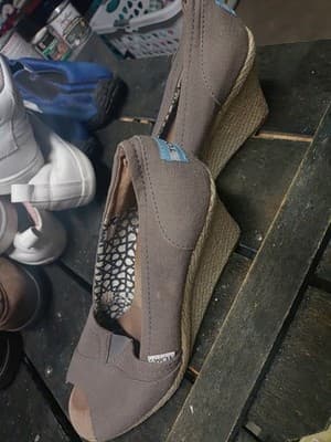 TOMS Espadrille Wedge Heel Open Toe Gray Canvas Shoes Women's Size 8.5W - Thumbnail 6