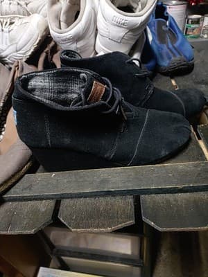 Toms Boots Womens 9 Kala Desert Wedge Booties Black Suede Lace Up Round 300216 - Thumbnail 4