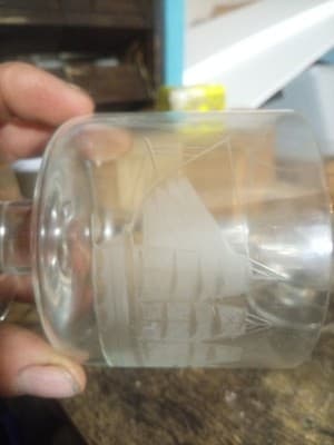 2 Vintage Toscony Clipper Ship Boat etched glasses - Thumbnail 5