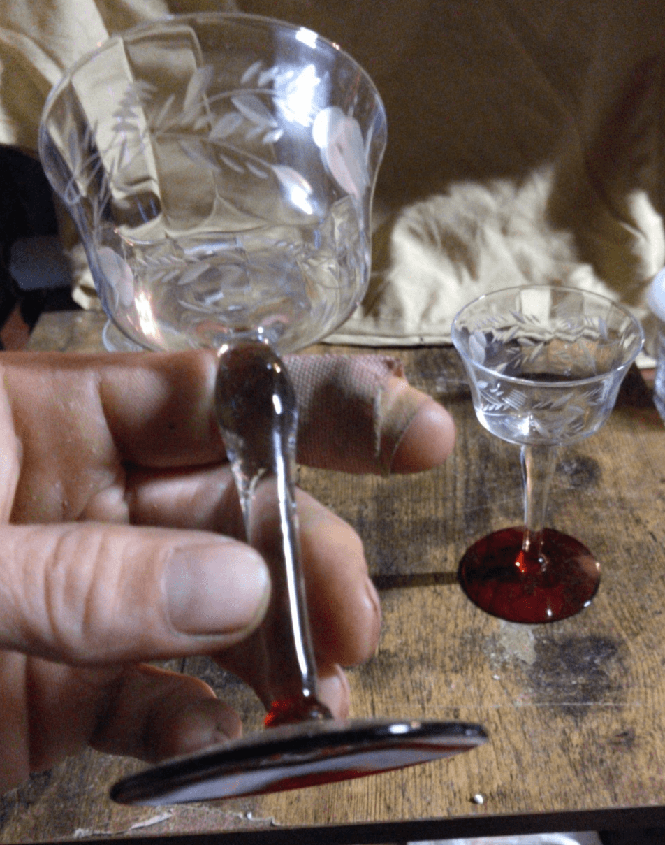 3 Vintage Champagne Wine Glasses Optic Floral Cut w/ Ruby Red Foot 5" - Thumbnail 4