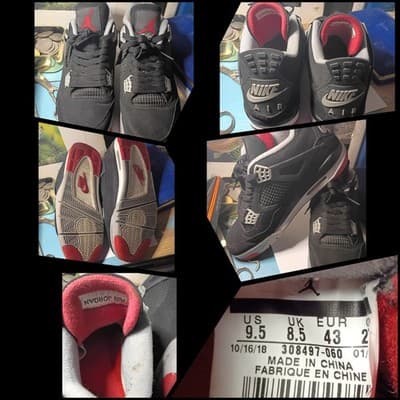 🔥 2019 Nike Air Jordan 4 IV Retro BRED Black Red 308497-060 Size 9.5 Nike Air - Image 1