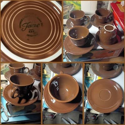 Vintage Fiesta Chocolate Brown Coffee Tea Cups & Saucers Set of 4 HLC USA 2008 - Image 1
