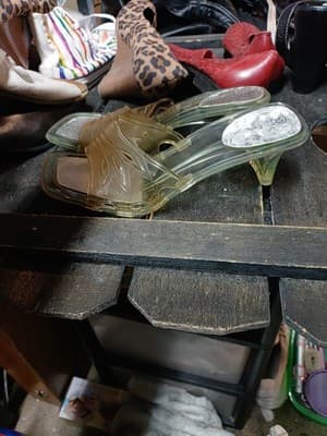 Vintage Y2K Clear Jelly Slide Sandals - Size 10 - Silver Floral Footbed - Thumbnail 2