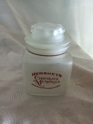 HERSHEY'S CHOCOLATE MEMORIES FROSTED GLASS SMALL JAR WITH LID - Image 1