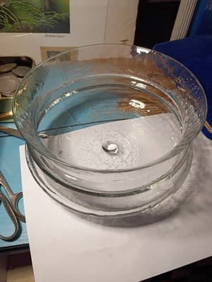 Heavy 4lb MCM Ice Glass Centerpiece Bowl 8.25" Textured Blown Pontil Mark - Thumbnail 6