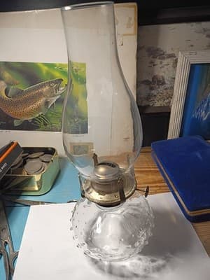 Vintage Lamp Light Farms Clear Hobnail Glass Oil Lamp #13 Base with Chimney 13" - Thumbnail 5