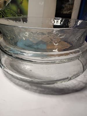 Heavy 4lb MCM Ice Glass Centerpiece Bowl 8.25" Textured Blown Pontil Mark - Thumbnail 5